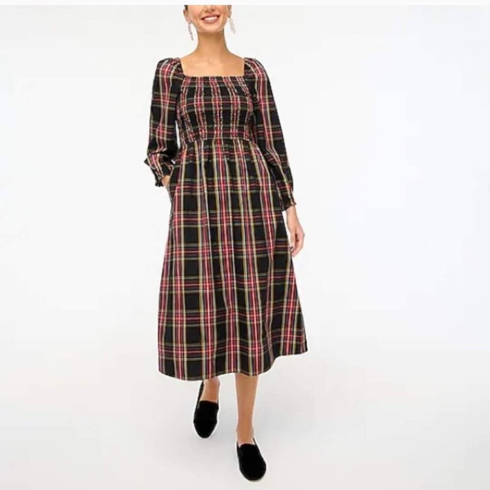 J. Crew Cotton Smocked Tartan Dress